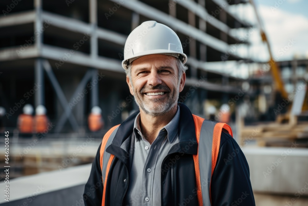 Smiling portrait of a happy male british developer or architect working on a construction site Smiling portrait of a happy male british developer or architect working on a construction site