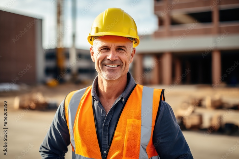 Smiling portrait of a happy male british developer or architect working on a construction site Smiling portrait of a happy male british developer or architect working on a construction site
