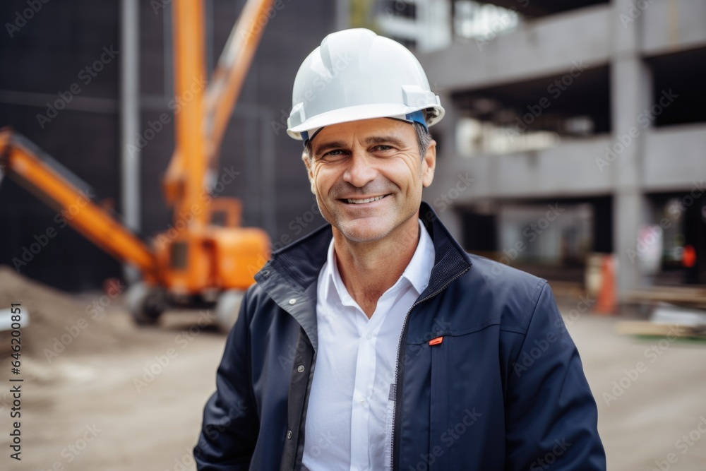 Smiling portrait of a happy male british developer or architect working on a construction site Smiling portrait of a happy male british developer or architect working on a construction site