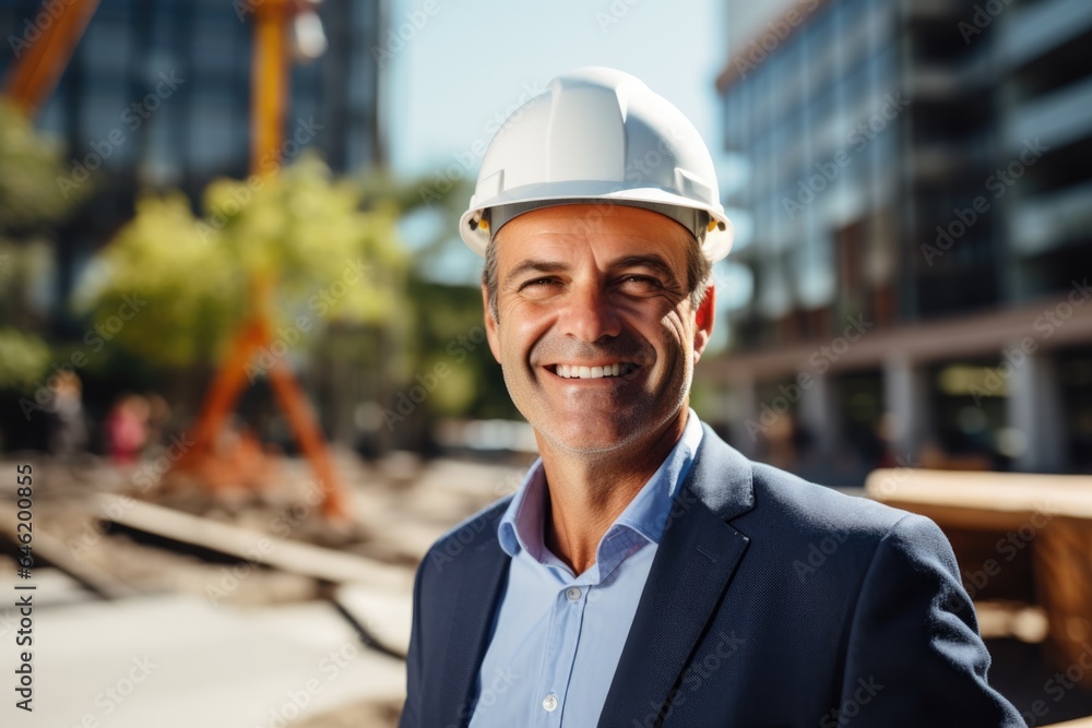 Smiling portrait of a happy male british developer or architect working on a construction site Smiling portrait of a happy male british developer or architect working on a construction site