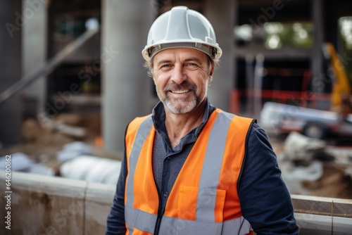 Smiling portrait of a happy male british developer or architect working on a construction site