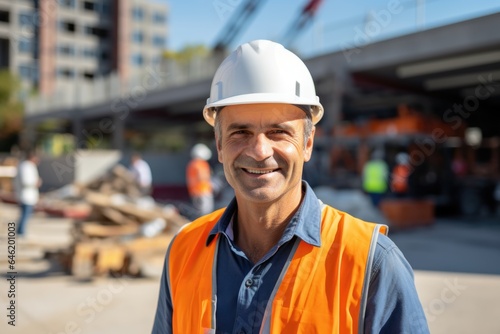 Smiling portrait of a happy male german developer or architect working on a construction site