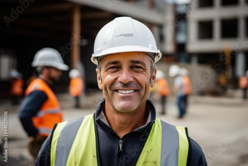 Smiling portrait of a happy male caucasian real estate project owner on a construction site