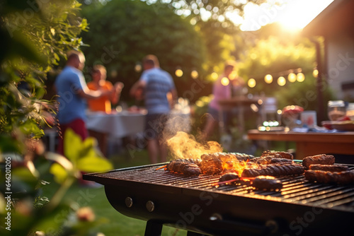 Enjoy the barbecue of meat and vegetables in the garden of the house. The background of enjoying with a jerky family and friends. Lifestyle concept for holidays and vacations.