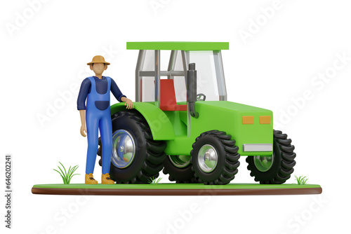 farmer with tractor 3d Illustration