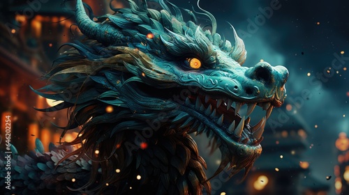 Green dragon on dark background