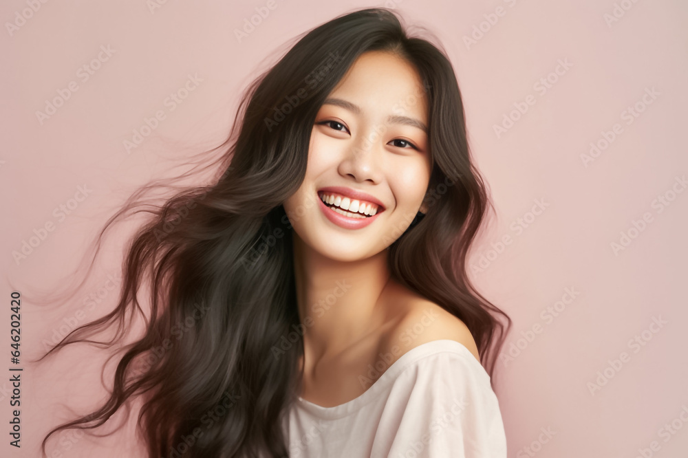 Close-up portrait of woman nice attractive lovely pretty cheerful cheery glad wavy-haired girl folded arms isolated over nude pastel color background. Generative AI. Close-up portrait of woman nice attractive lovely pretty cheerful cheery glad wavy-haired girl folded arms isolated over nude pastel color background. Generative AI.