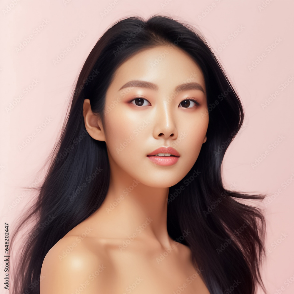 Close-up portrait of woman nice attractive lovely pretty cheerful cheery glad wavy-haired girl folded arms isolated over nude pastel color background. Generative AI. Close-up portrait of woman nice attractive lovely pretty cheerful cheery glad wavy-haired girl folded arms isolated over nude pastel color background. Generative AI.