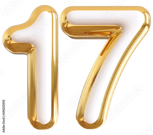 3d number 17 - gold number