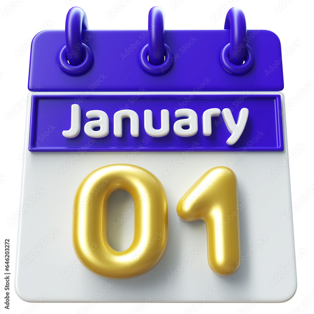 1st January - Icon 3d Calendar of Day 1st January - Icon 3d Calendar of Day