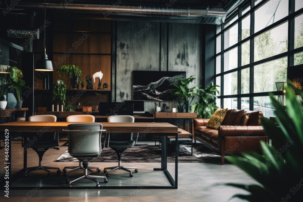 Interior of a modern business office of a startup company designed in a nordic contemporary style Interior of a modern business office of a startup company designed in a nordic contemporary style