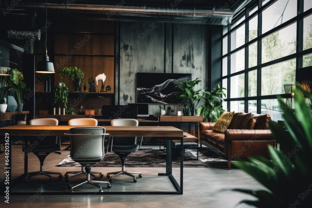 Interior of a modern business office of a startup company designed in a nordic contemporary style