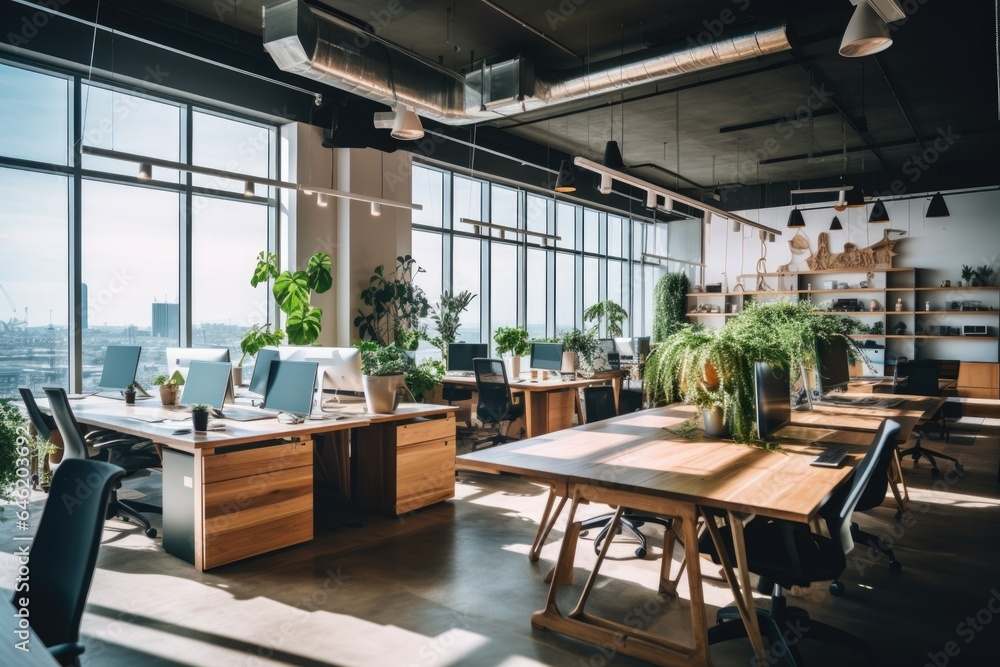 Interior of a modern business office of a startup company designed in a nordic contemporary style