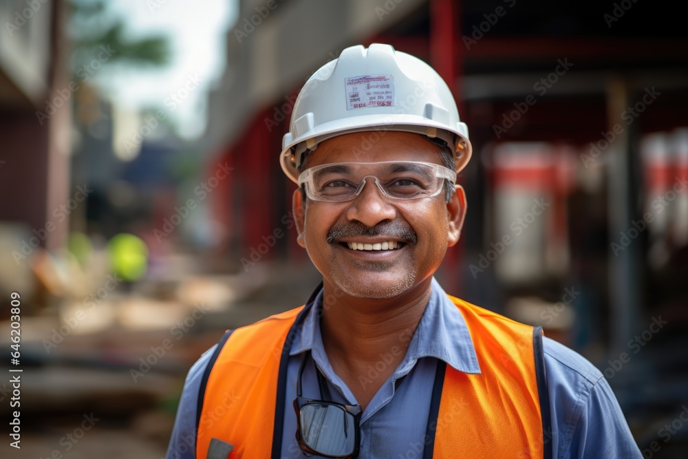 Smiling portrait of a happy male indian architect or developer working on a construction site Smiling portrait of a happy male indian architect or developer working on a construction site