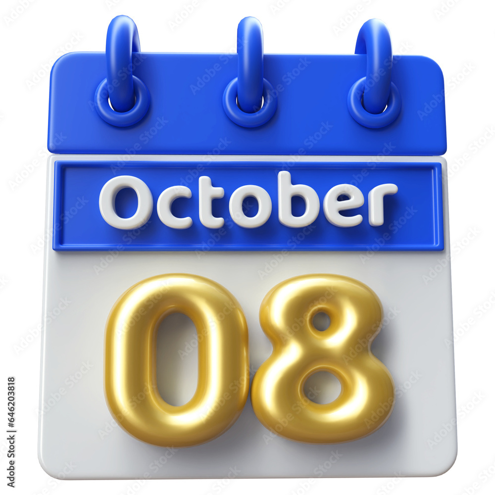 Calendar October 8th - Icon 3d Calendar Calendar October 8th - Icon 3d Calendar