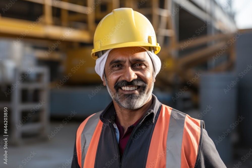 Smiling portrait of a happy male indian architect or developer working on a construction site Smiling portrait of a happy male indian architect or developer working on a construction site