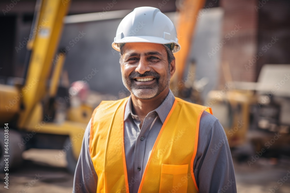 Smiling portrait of a happy male indian architect or developer working on a construction site Smiling portrait of a happy male indian architect or developer working on a construction site