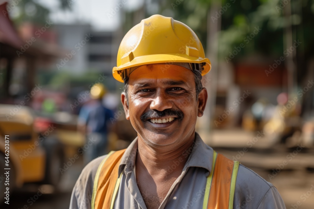 Smiling portrait of a happy male indian architect or developer working on a construction site Smiling portrait of a happy male indian architect or developer working on a construction site