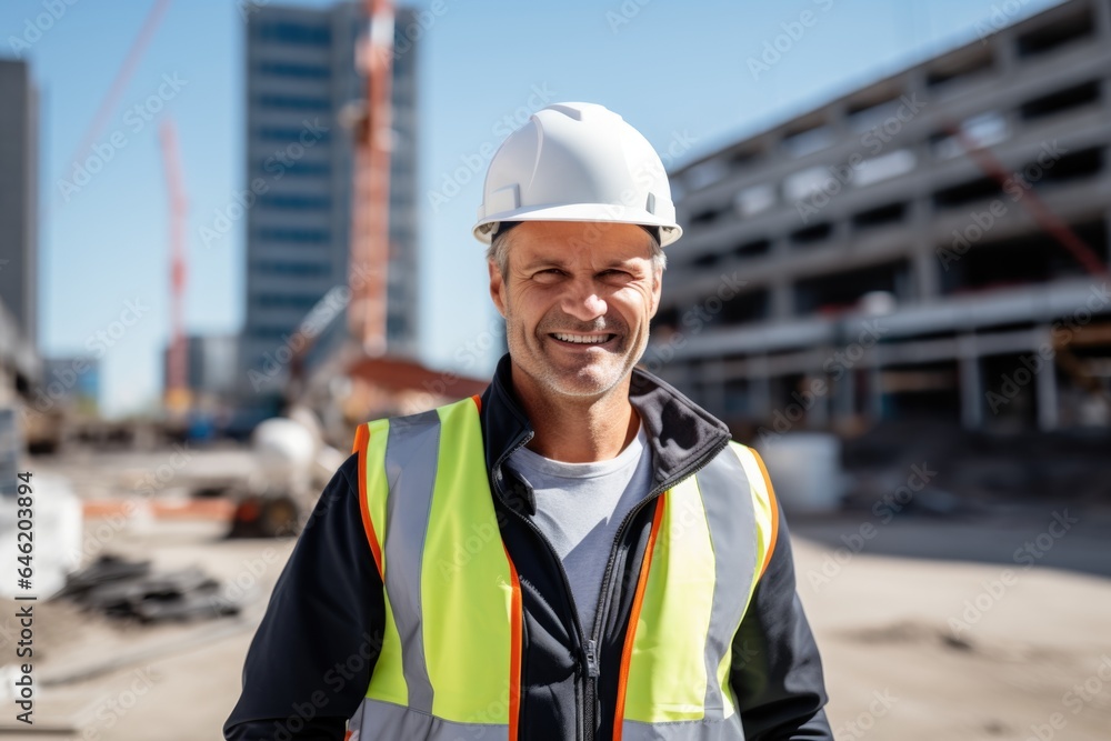 Smiling portrait of a happy male turkish developer or architect working on a construction site Smiling portrait of a happy male turkish developer or architect working on a construction site