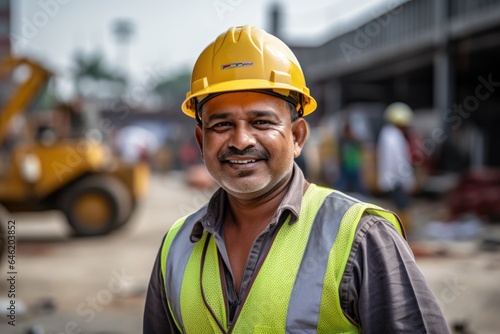 Smiling portrait of a happy male indian architect or developer working on a construction site