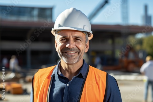 Smiling portrait of a happy male turkish developer or architect working on a construction site