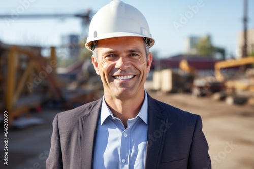 Smiling portrait of a happy male turkish developer or architect working on a construction site © NikoG