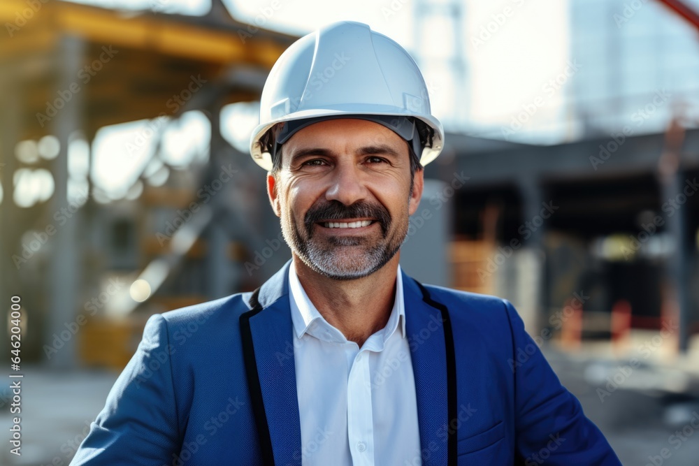 Smiling portrait of a happy male danish developer or architect working on a construction site Smiling portrait of a happy male danish developer or architect working on a construction site