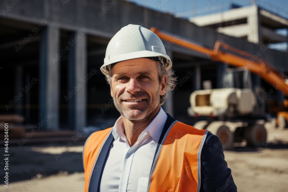 Smiling portrait of a happy male danish developer or architect working on a construction site Smiling portrait of a happy male danish developer or architect working on a construction site