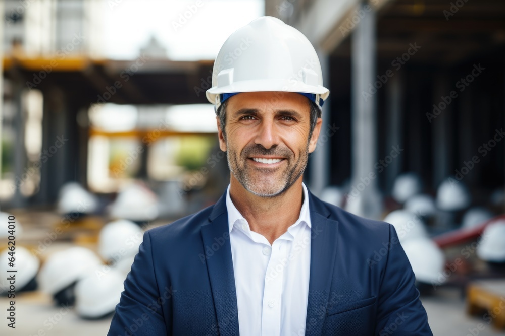 Smiling portrait of a happy male danish developer or architect working on a construction site Smiling portrait of a happy male danish developer or architect working on a construction site