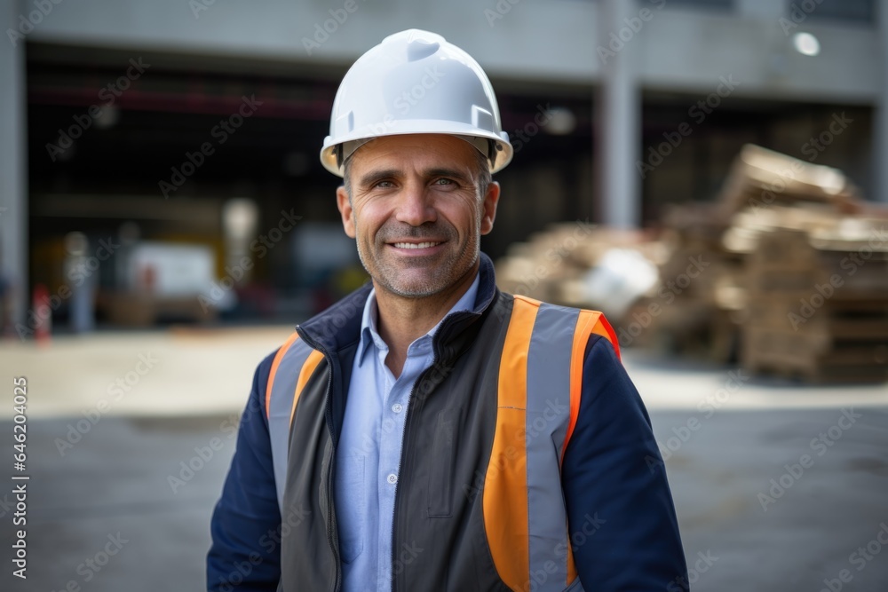 Smiling portrait of a happy male swedish developer or architect working on a construction site