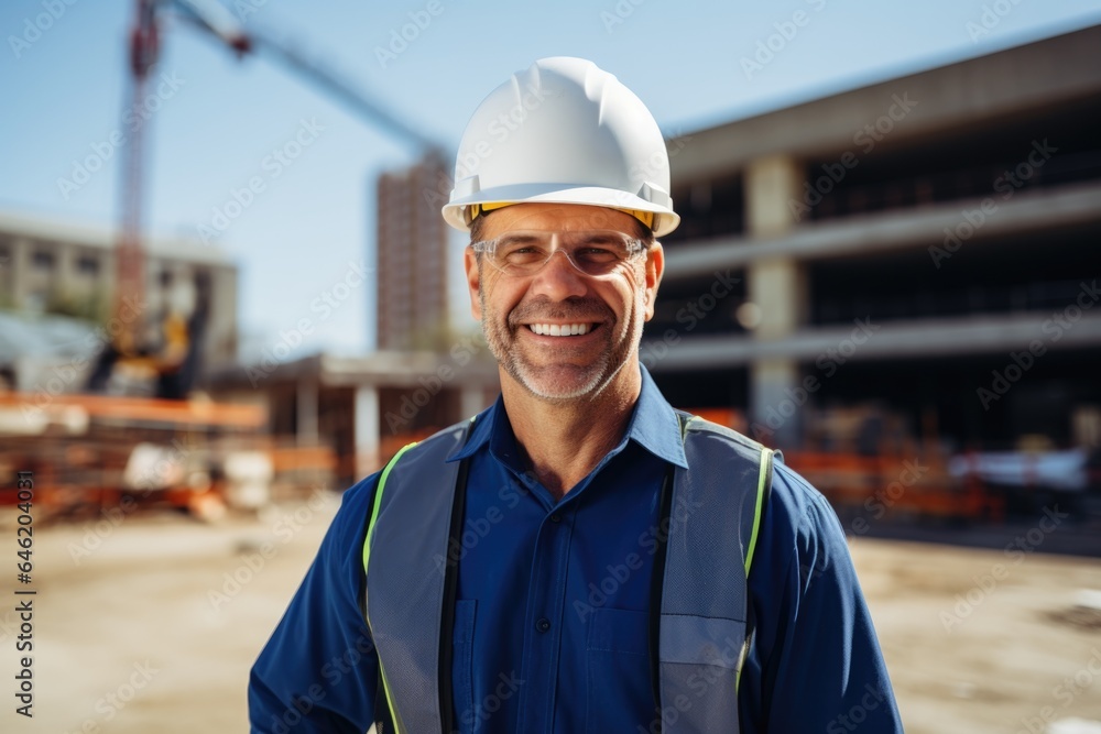 Smiling portrait of a happy male swedish developer or architect working on a construction site