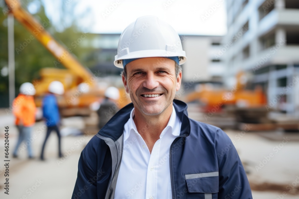 Smiling portrait of a happy male swedish developer or architect working on a construction site Smiling portrait of a happy male swedish developer or architect working on a construction site