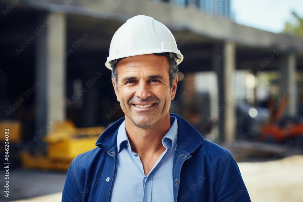 Smiling portrait of a happy male swiss developer or architect working on a construction site Smiling portrait of a happy male swiss developer or architect working on a construction site