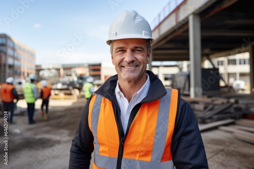 Smiling portrait of a happy male swedish developer or architect working on a construction site © NikoG