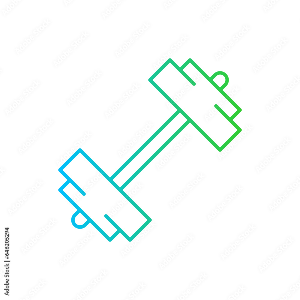 Dumbbell sport and fitness icon with blue and green gradient outline. fitness, gym, dumbbell, health, sport, equipment, weight. Vector illustration Dumbbell sport and fitness icon with blue and green gradient outline. fitness, gym, dumbbell, health, sport, equipment, weight. Vector illustration
