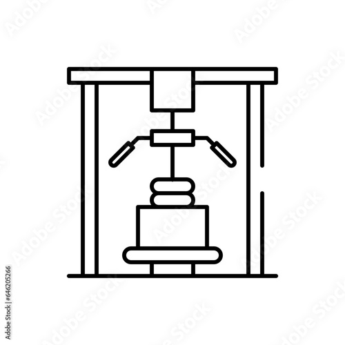 Lat pulldown sport and fitness icon with black outline. sport, fitness, exercise, workout, training, gym, machine. Vector illustration