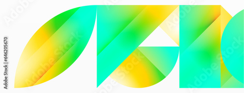 Serene gradient template. Circles and triangles mingle in minimalist perfection. Gentle fusion of forms and hues creates balanced yet captivating backdrop, embodying modern sophistication