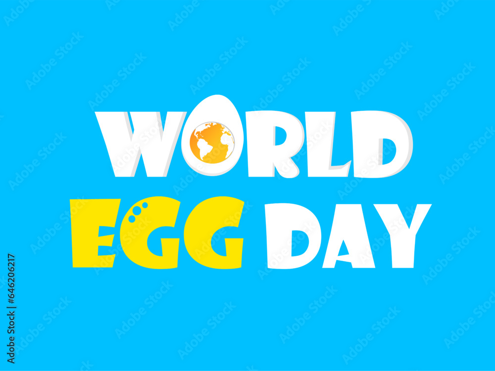 World Egg Day horizontal banner isolated on a blue background. Egg Day poster, banner. Vector Illustration design.