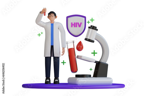 HIV Test Tubes and Research 3d Illustration