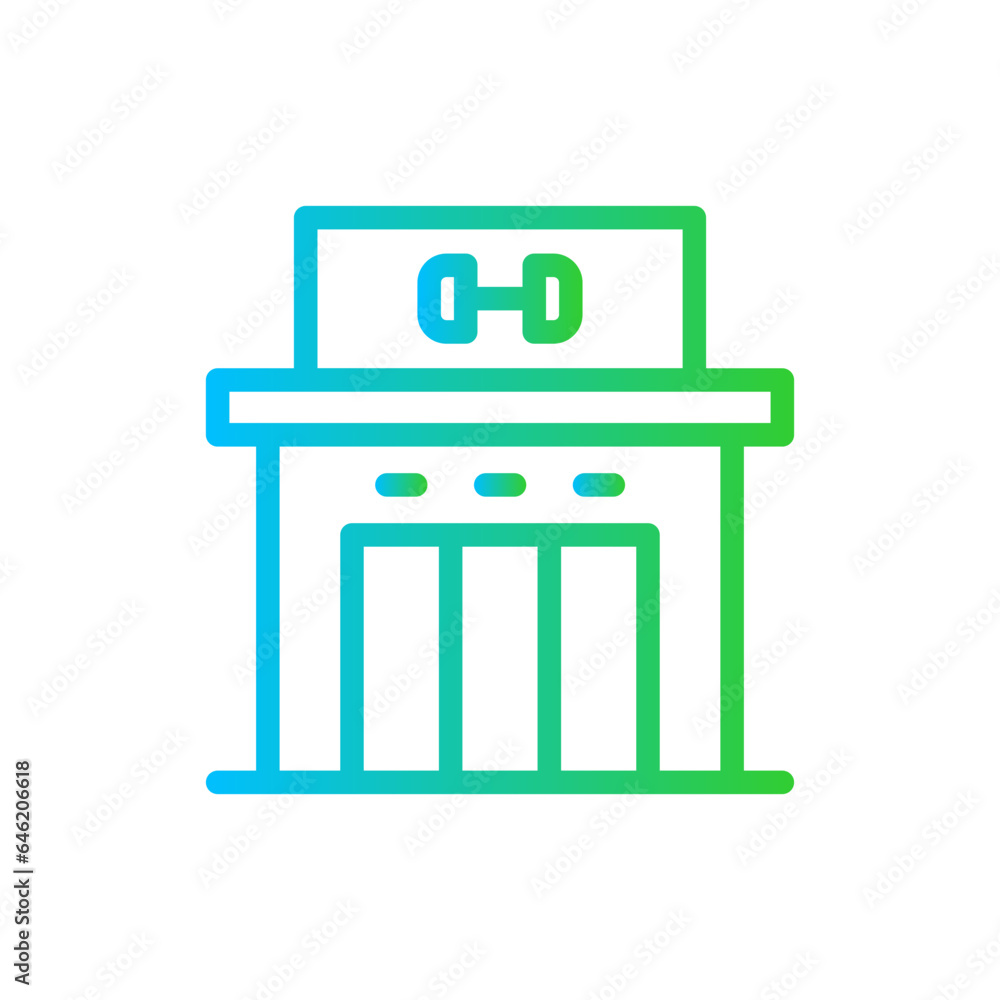 Gym arena sport and fitness icon with blue and green gradient outline style. fitness, gym, symbol, health, equipment, sport, exercise. Vector illustration Gym arena sport and fitness icon with blue and green gradient outline style. fitness, gym, symbol, health, equipment, sport, exercise. Vector illustration