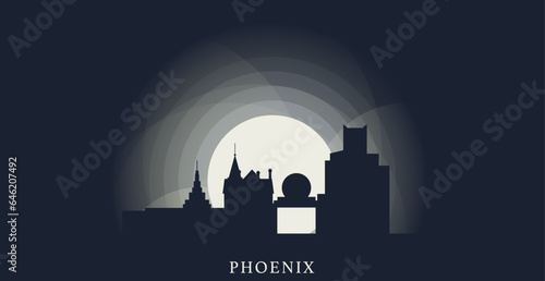 USA United States Phoenix cityscape skyline city panorama vector flat modern banner art. US Arizona American county emblem idea with landmarks and building silhouette at sunrise sunset night
