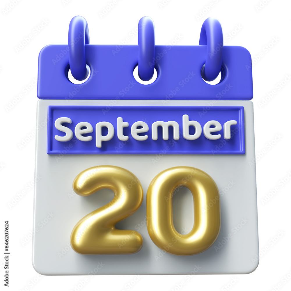 20th September - Icon 3d Calendar of Day 20th September - Icon 3d Calendar of Day