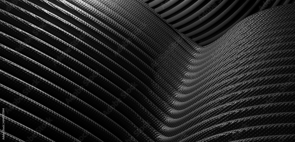 black background waves Parallel waves of plastic Twisted curved tube 3D illustration black background waves Parallel waves of plastic Twisted curved tube 3D illustration