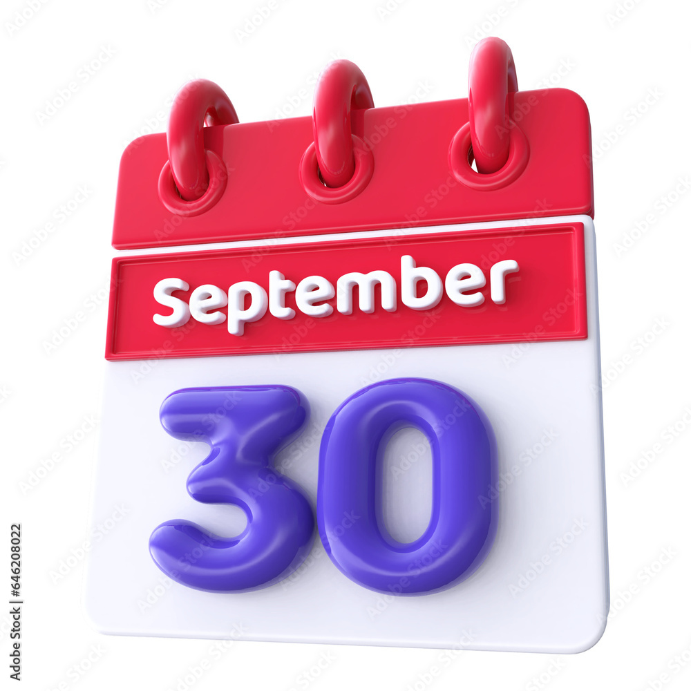 30th September - Icon 3d Calendar of Day 30th September - Icon 3d Calendar of Day