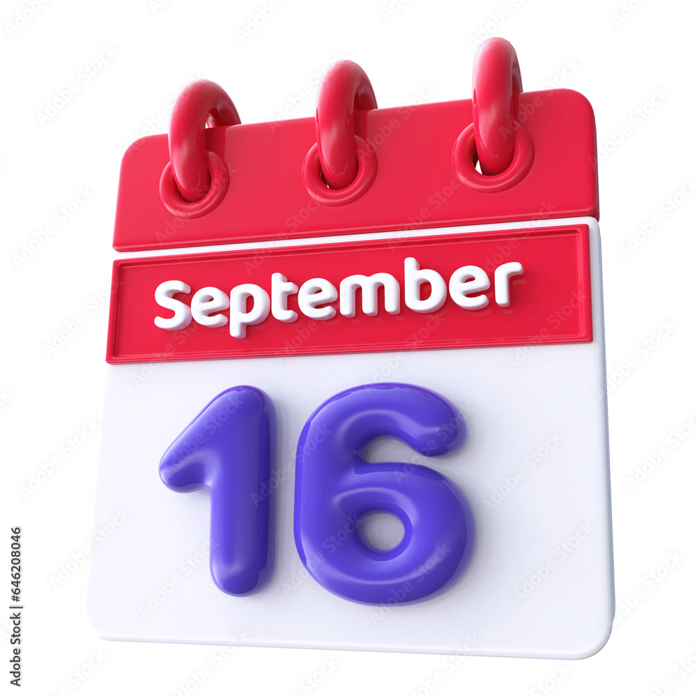 16th September - Icon 3d Calendar of Day 16th September - Icon 3d Calendar of Day