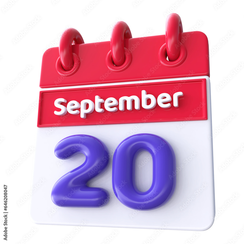 20th September - Icon 3d Calendar of Day 20th September - Icon 3d Calendar of Day
