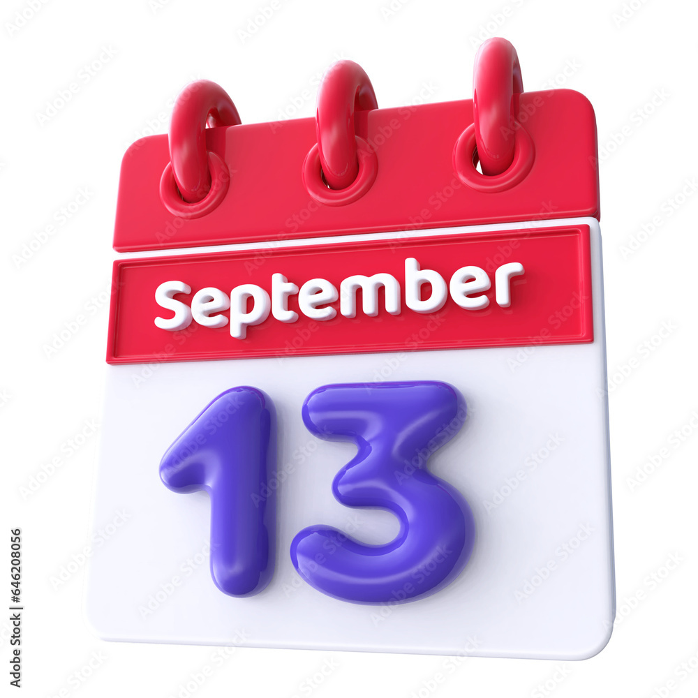 13th September - Icon 3d Calendar of Day 13th September - Icon 3d Calendar of Day