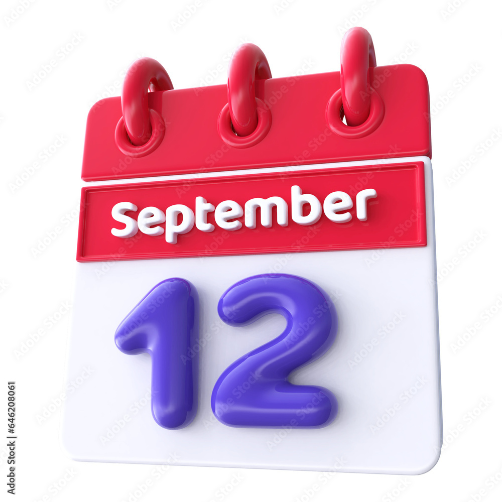12th September - Icon 3d Calendar of Day 12th September - Icon 3d Calendar of Day