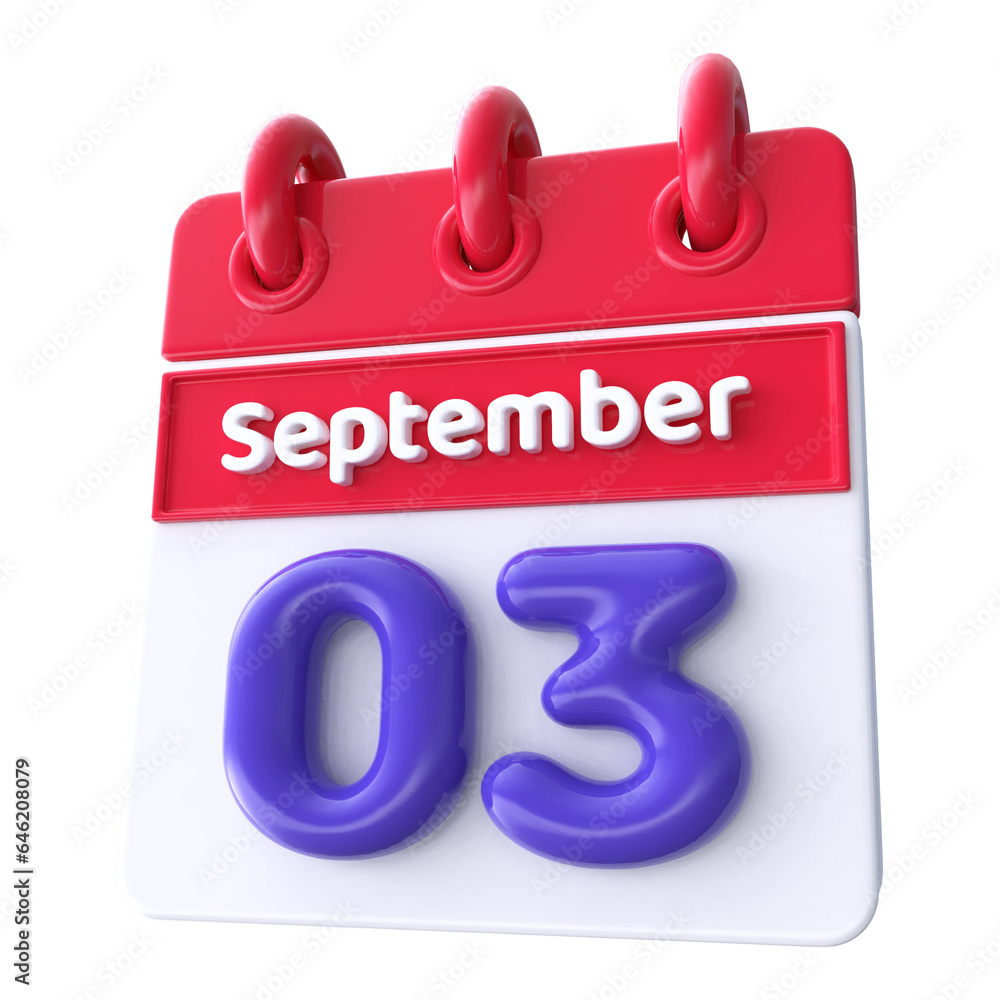3rd September - Icon 3d Calendar of Day 3rd September - Icon 3d Calendar of Day