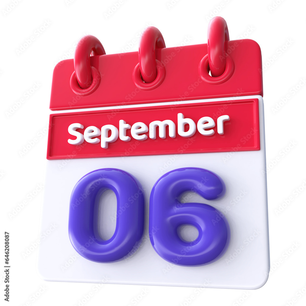 6th September - Icon 3d Calendar of Day 6th September - Icon 3d Calendar of Day